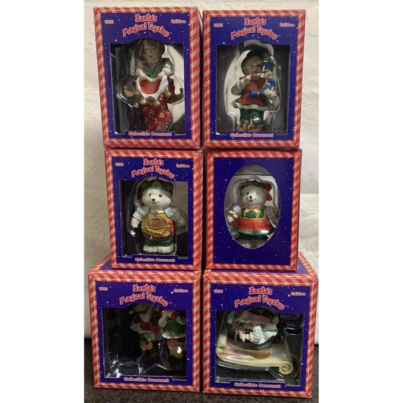 Lot Of 6 Santa’s Magical Toyshop 1995 Edition Cheryl Ann Ornaments NOB Elf Bears - Picture 1 of 10